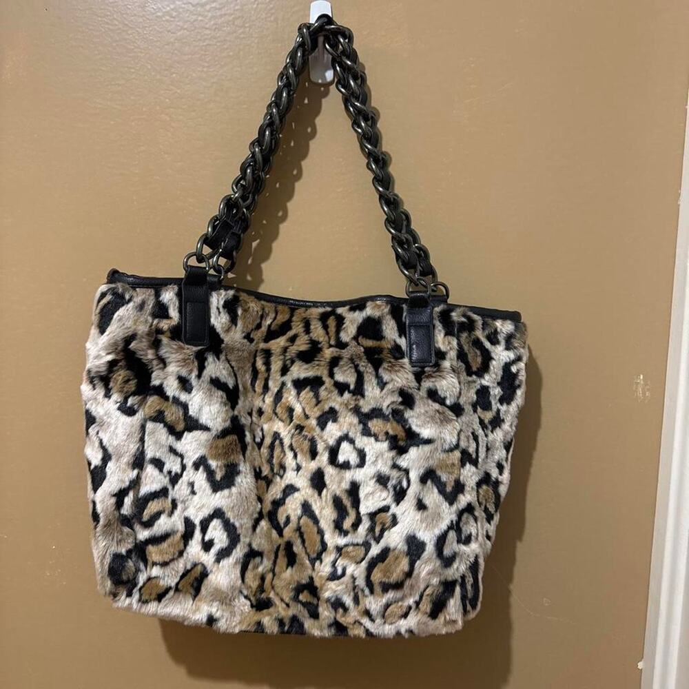 Rose Lining Leopard Fluffy Chain Shoulder Bag